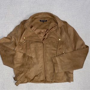 Baccini Women's Plus Size Faux Suede Lapel Collar Long Sleeve Zipper Moto Jacket